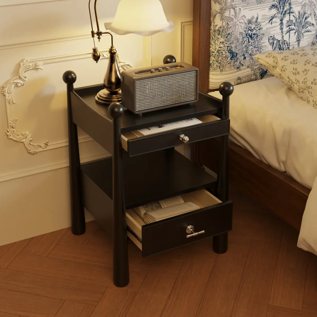 Mid-Century Modern Narrow Wood Nightstand with 2-Drawer