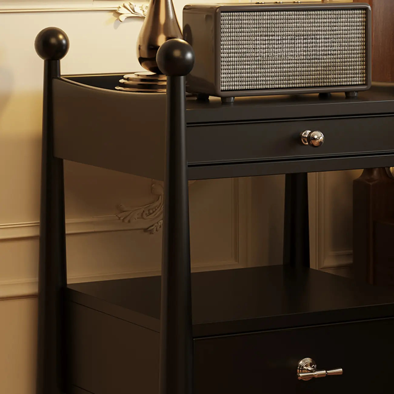 Mid-Century Modern Narrow Wood Nightstand with 2-Drawer