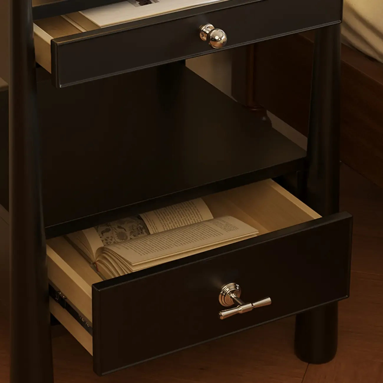 Mid-Century Modern Narrow Wood Nightstand with 2-Drawer