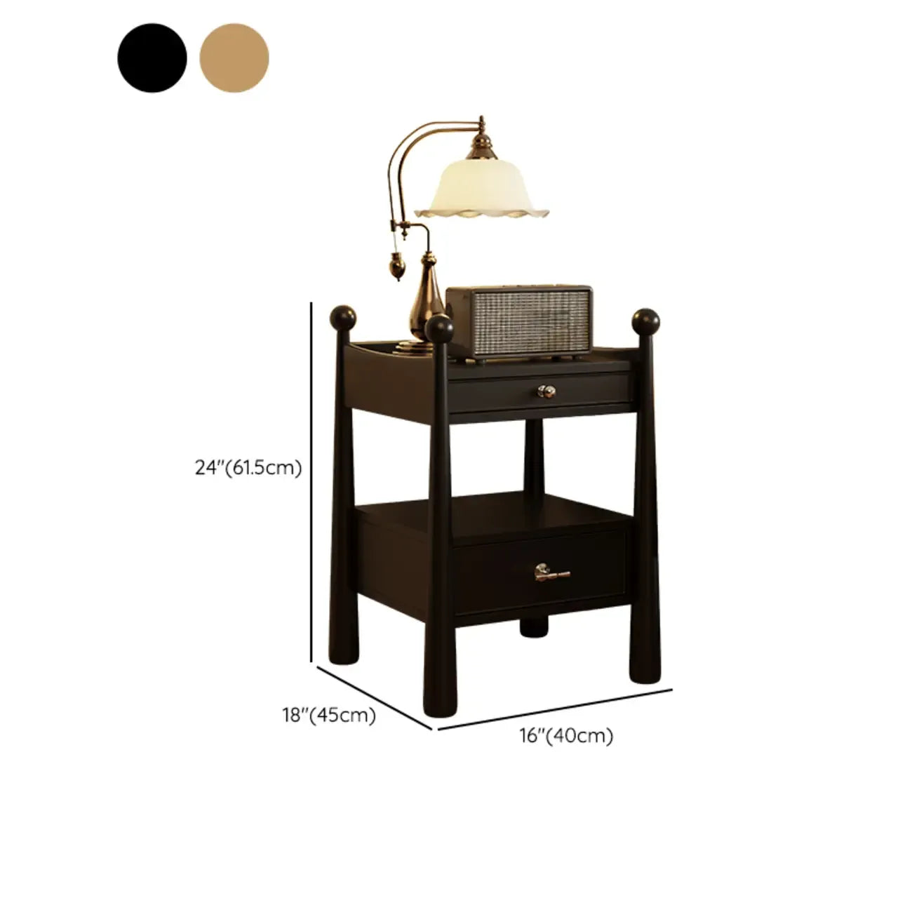 Mid-Century Modern Narrow Wood Nightstand with 2-Drawer