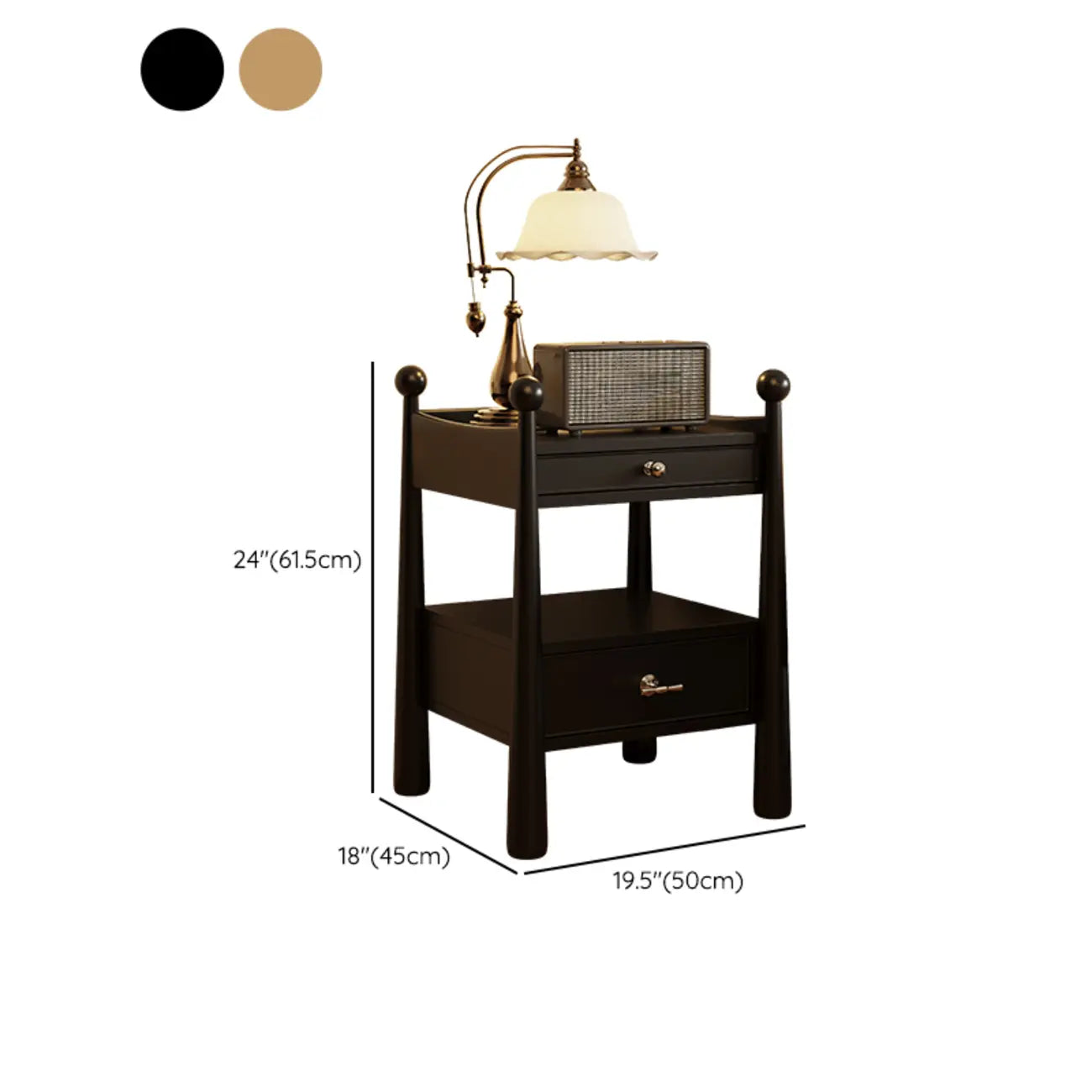 Mid-Century Modern Narrow Wood Nightstand with 2-Drawer