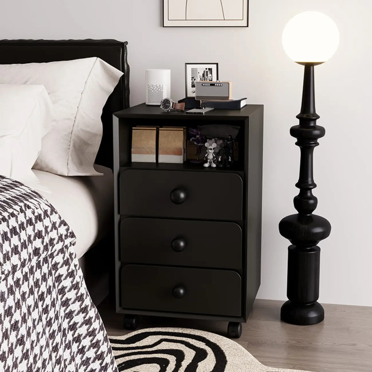 Modern Wood Top 3 Drawers Nightstand with Legs