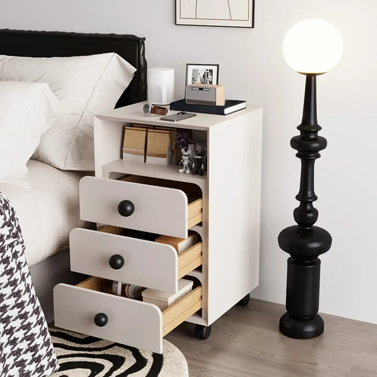 Modern Wood Top 3 Drawers Nightstand with Legs