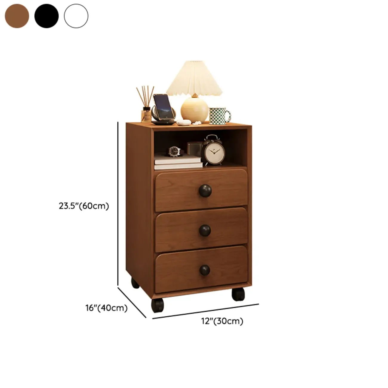 Modern Wood Top 3 Drawers Nightstand with Legs