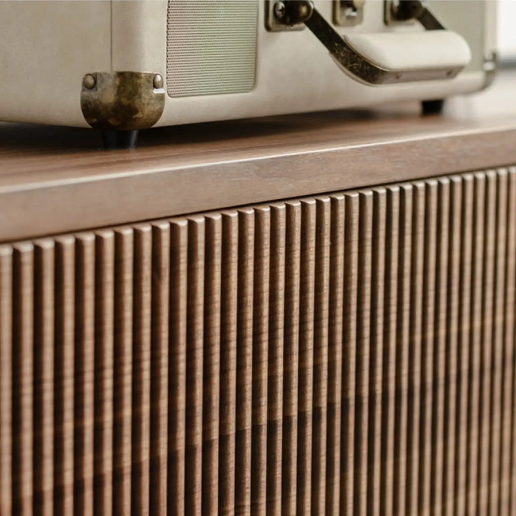 87 Mid-Century Modern Brown Wooden TV Stand with Drawers