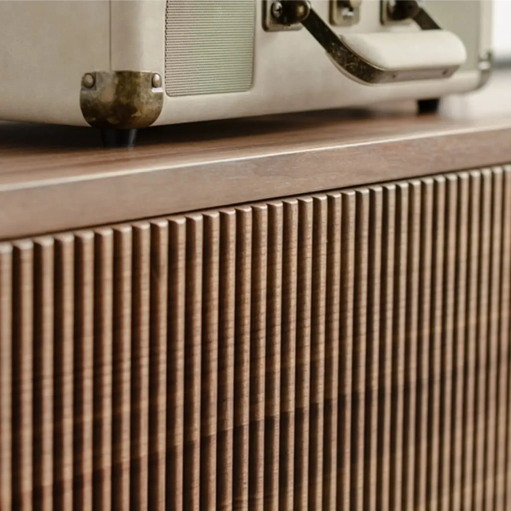 87 Mid-Century Modern Brown Wooden TV Stand with Drawers