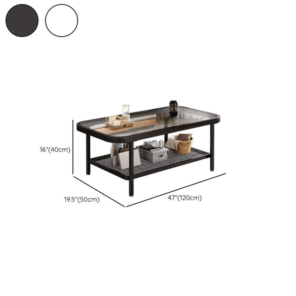 2-Tier Modern Cream Rectangle Glass Coffee Table