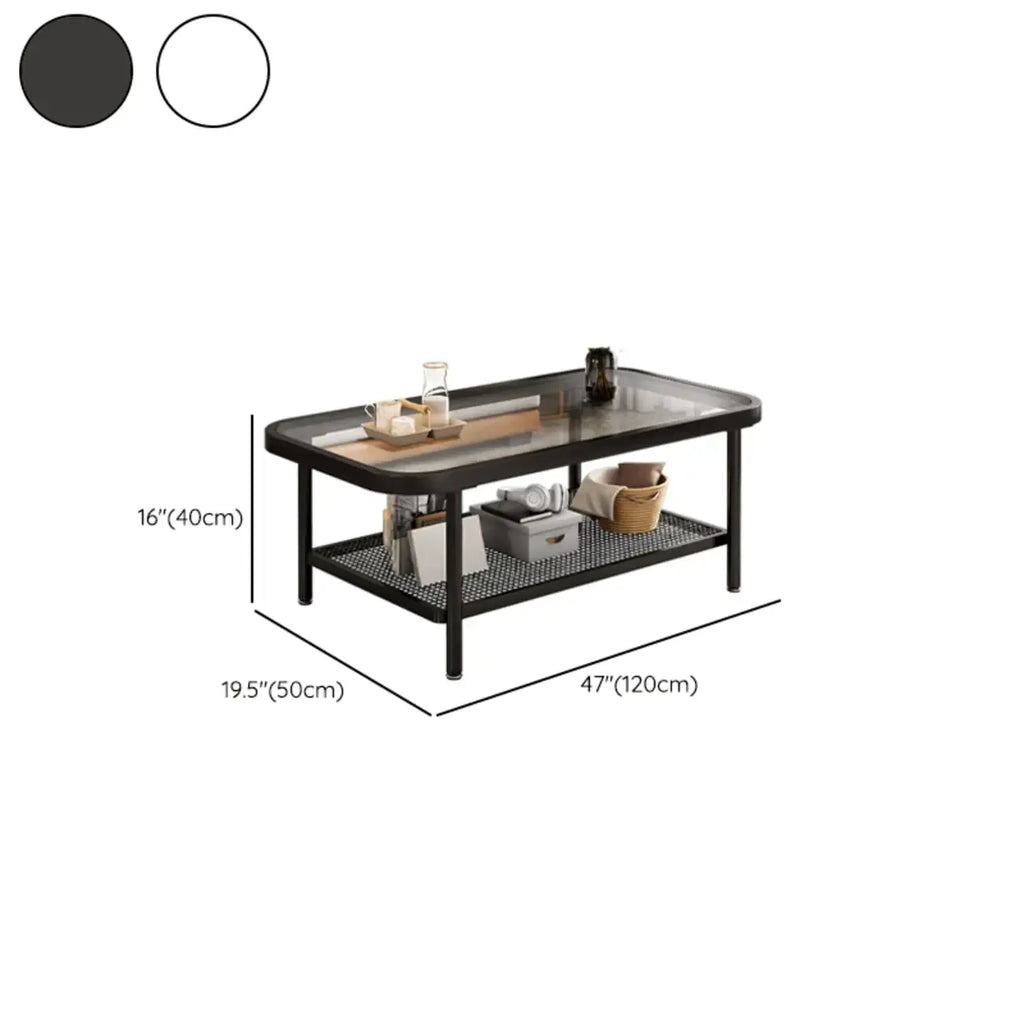 2-Tier Modern Cream Rectangle Glass Coffee Table