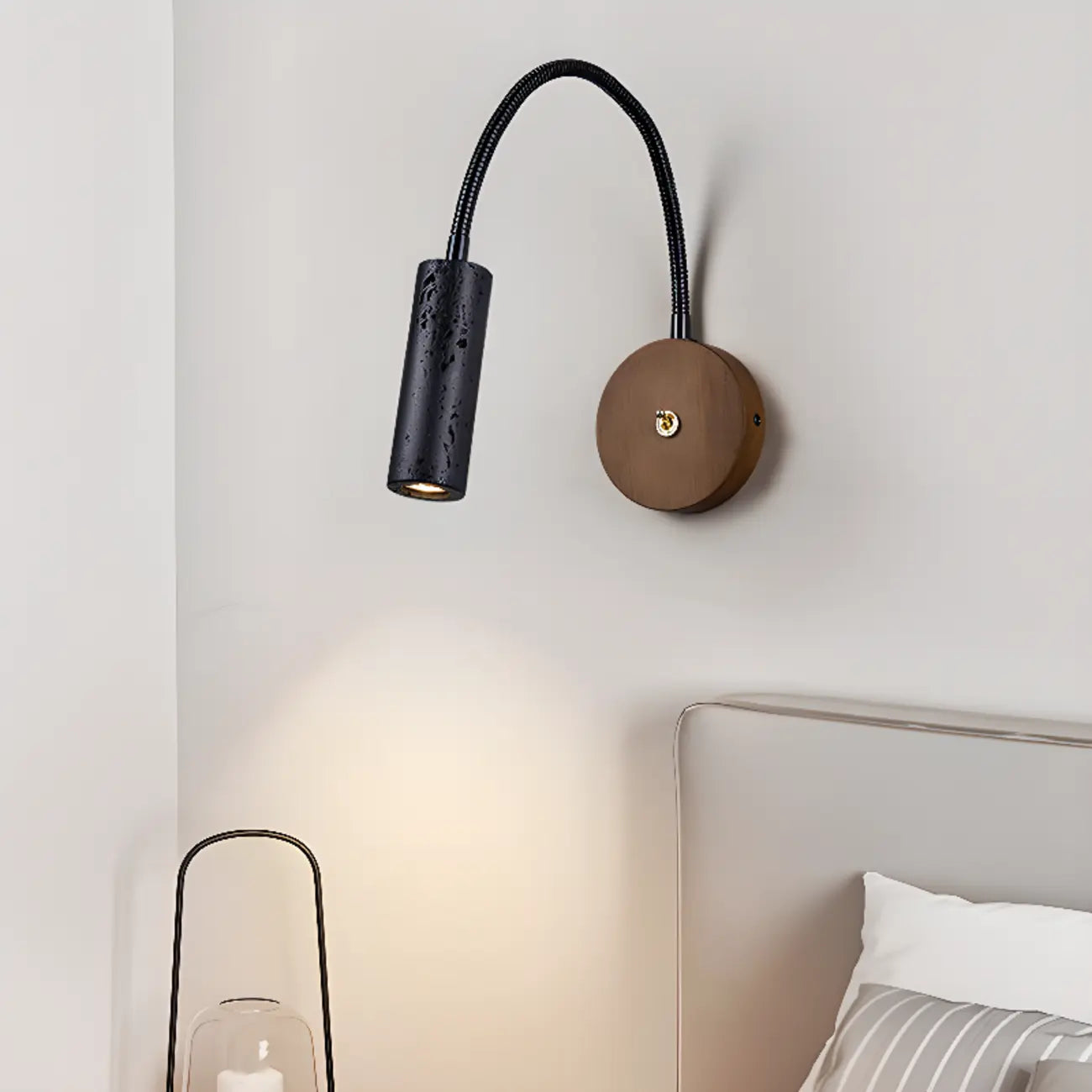 Minimalist Bedside Black Wall Mount Light with Flexible Arm