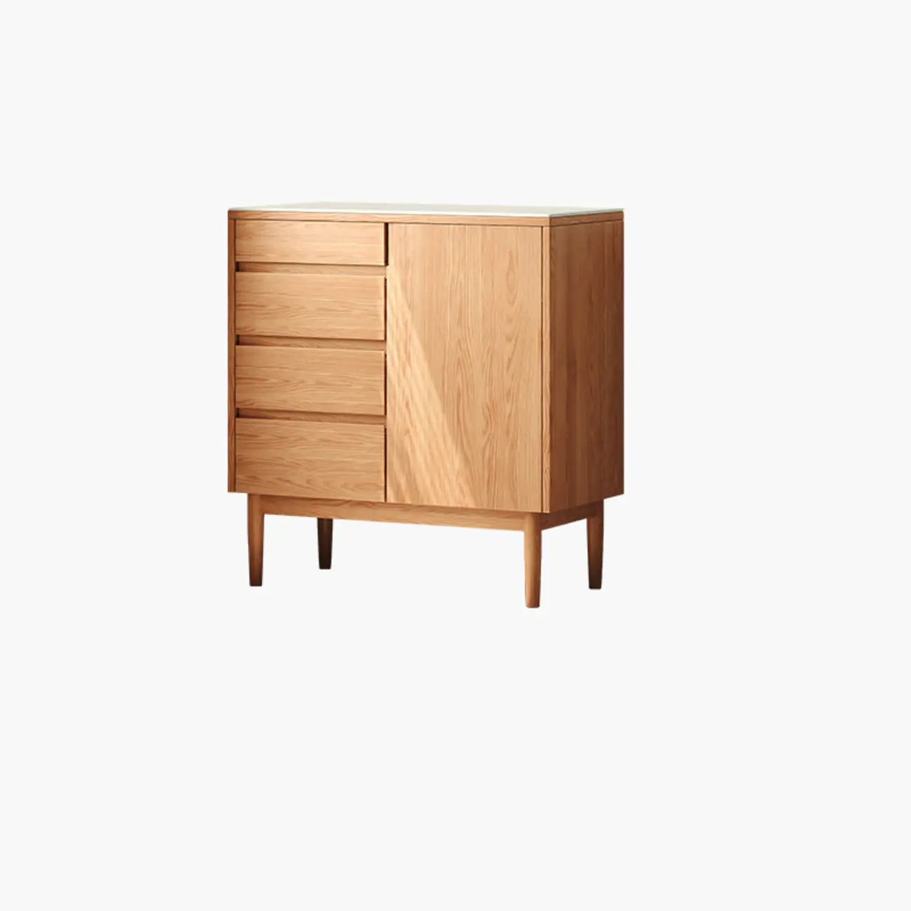 Stone-Top 4-Drawer Wooden Sideboard Cabinet in Natural Finish