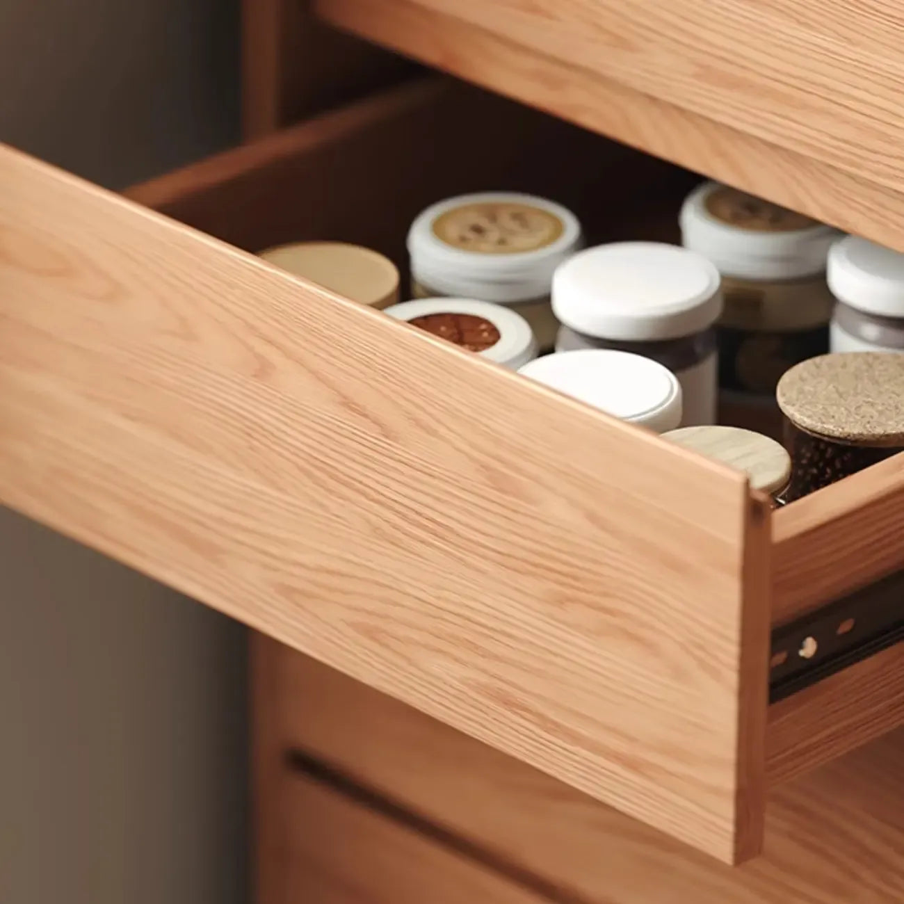 Stone-Top 4-Drawer Wooden Sideboard Cabinet in Natural Finish