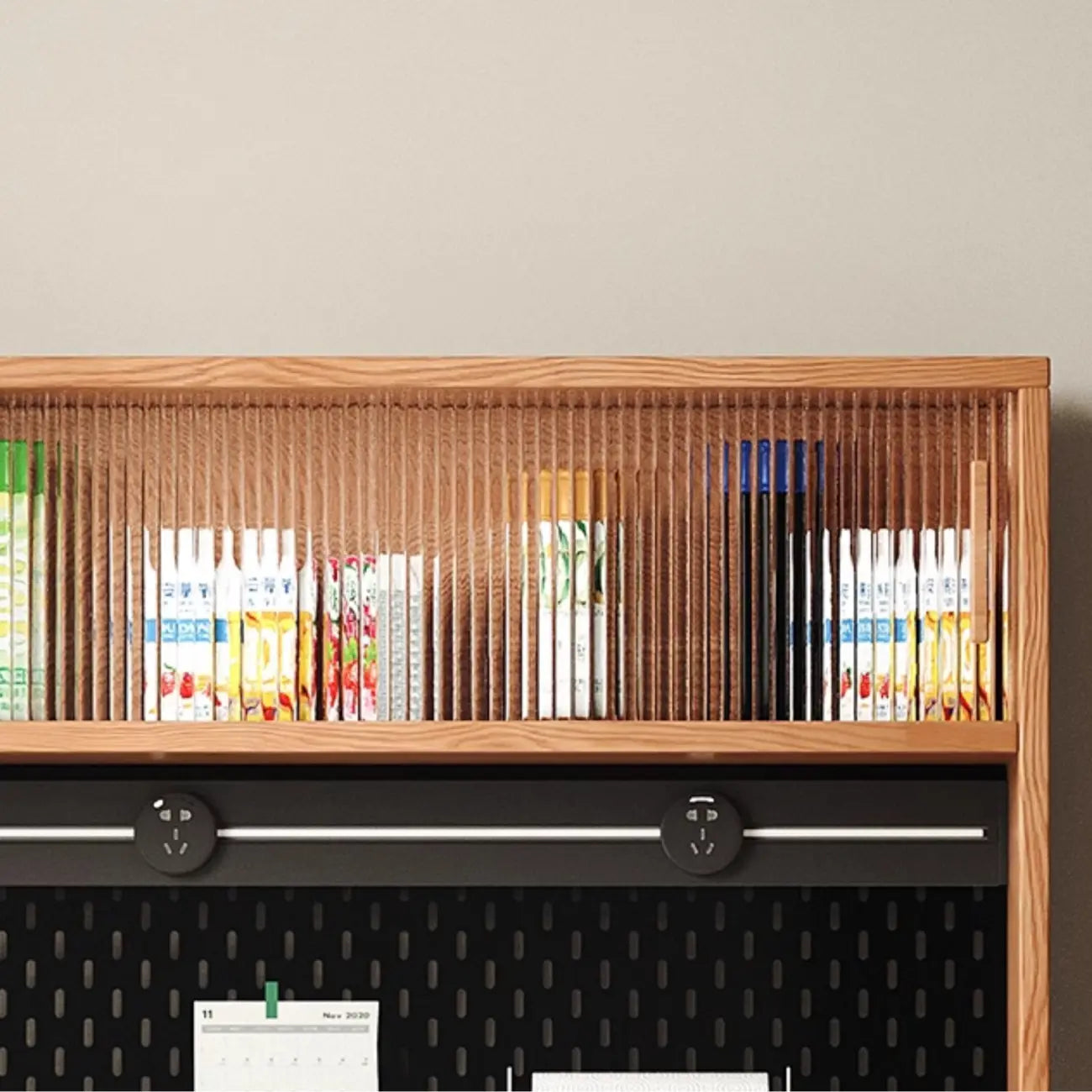 Stone-Top 4-Drawer Wooden Sideboard Cabinet in Natural Finish