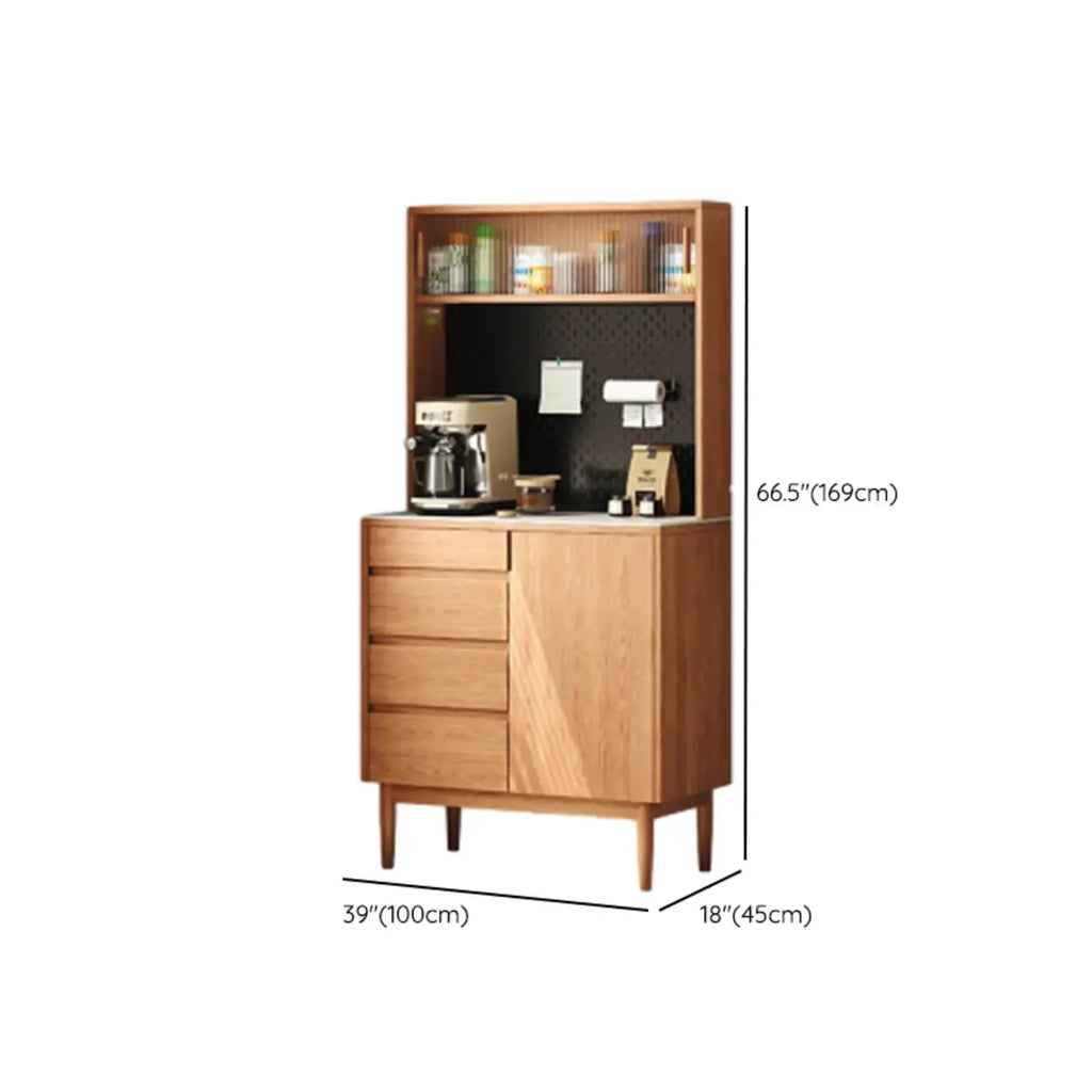 Stone-Top 4-Drawer Wooden Sideboard Cabinet in Natural Finish