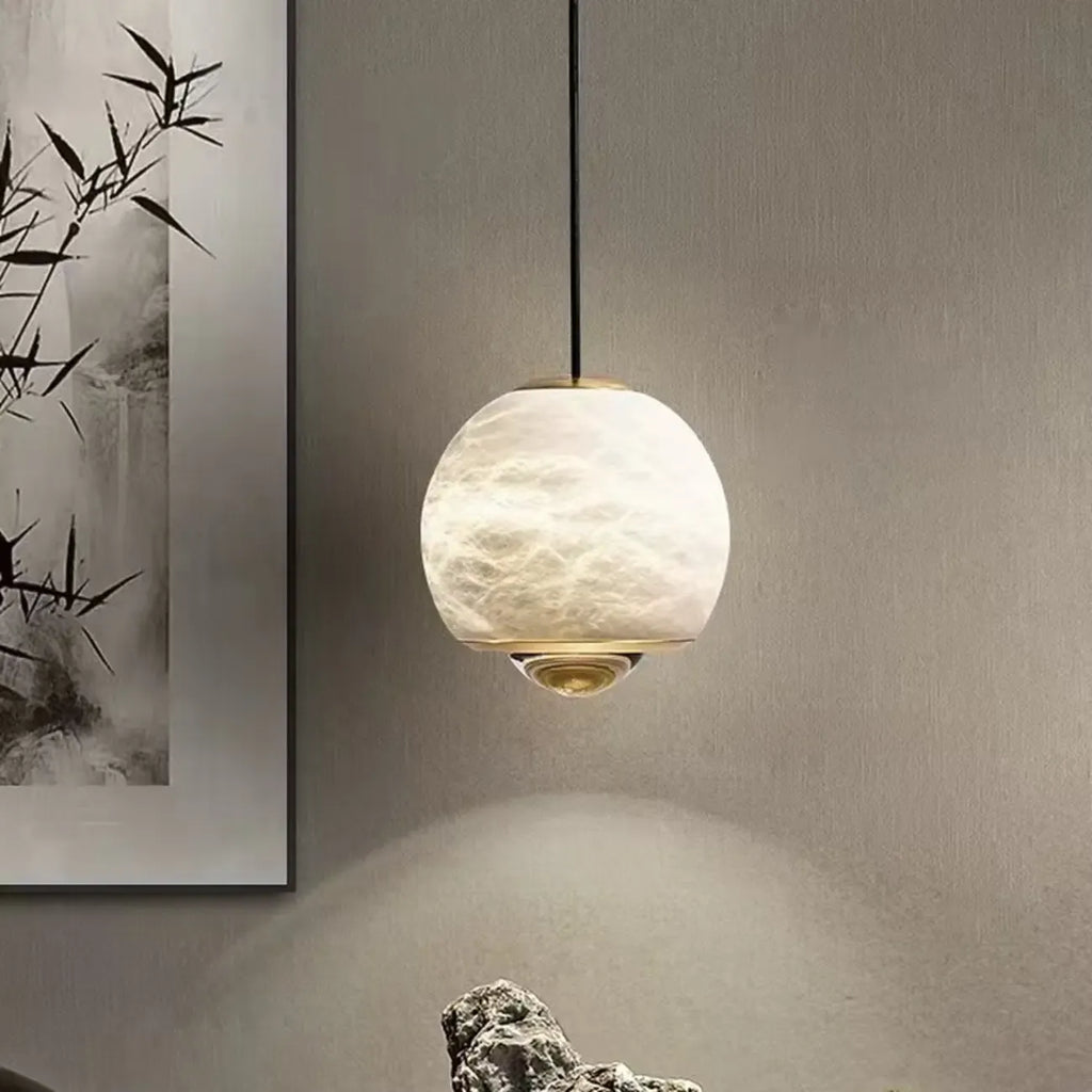 Nordic Stone and Metal Spherical Hanging Pendant Light