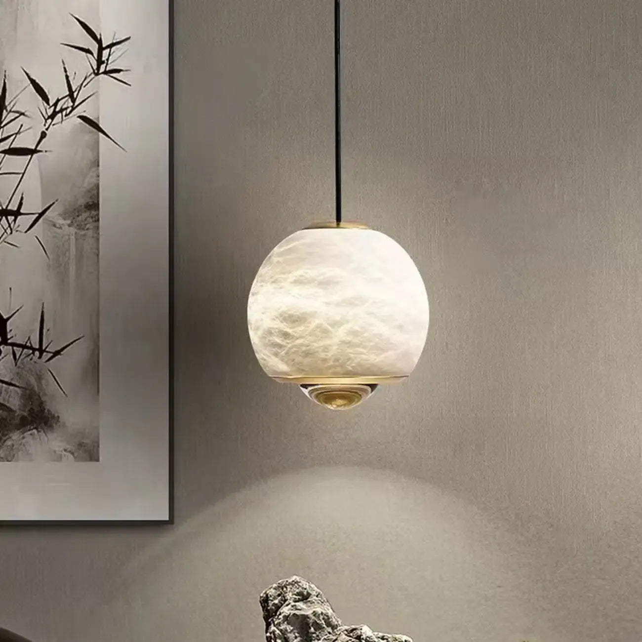 Nordic Stone and Metal Spherical Hanging Pendant Light