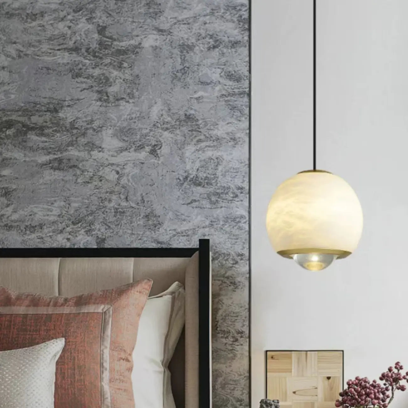 Nordic Stone and Metal Spherical Hanging Pendant Light