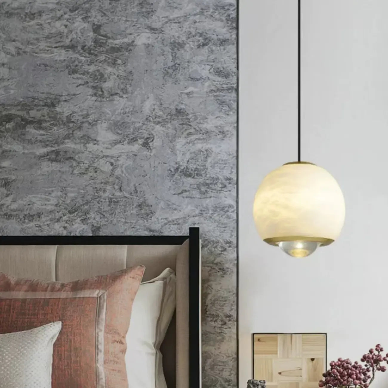 Nordic Stone and Metal Spherical Hanging Pendant Light