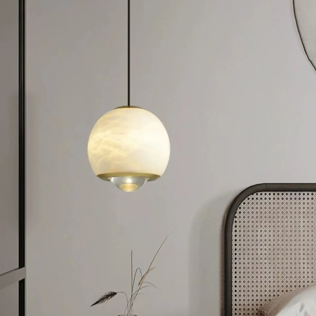 Nordic Stone and Metal Spherical Hanging Pendant Light