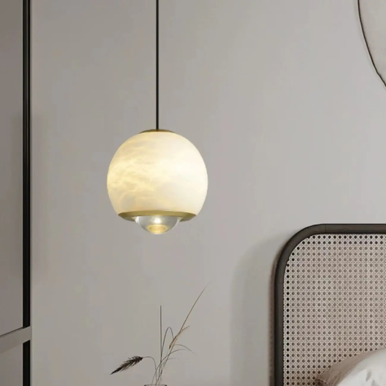 Nordic Stone and Metal Spherical Hanging Pendant Light