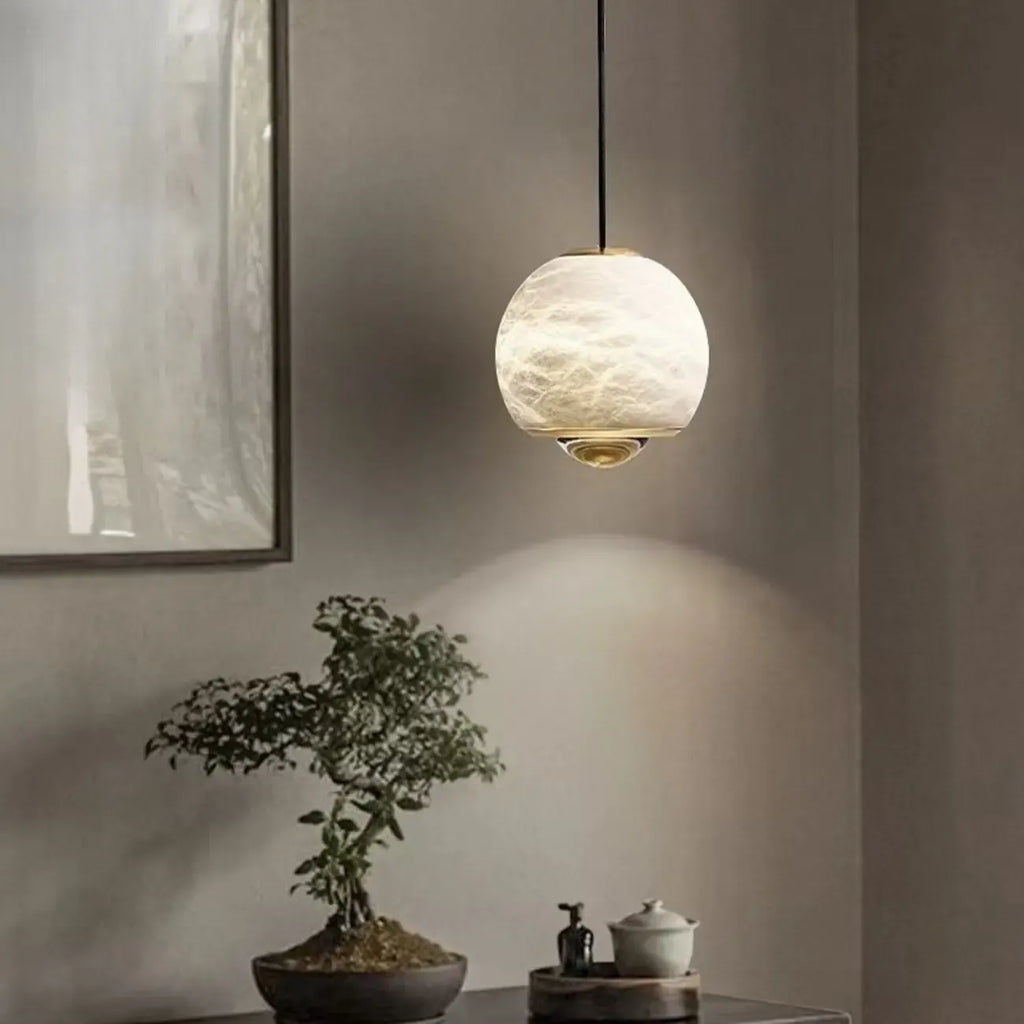 Nordic Stone and Metal Spherical Hanging Pendant Light