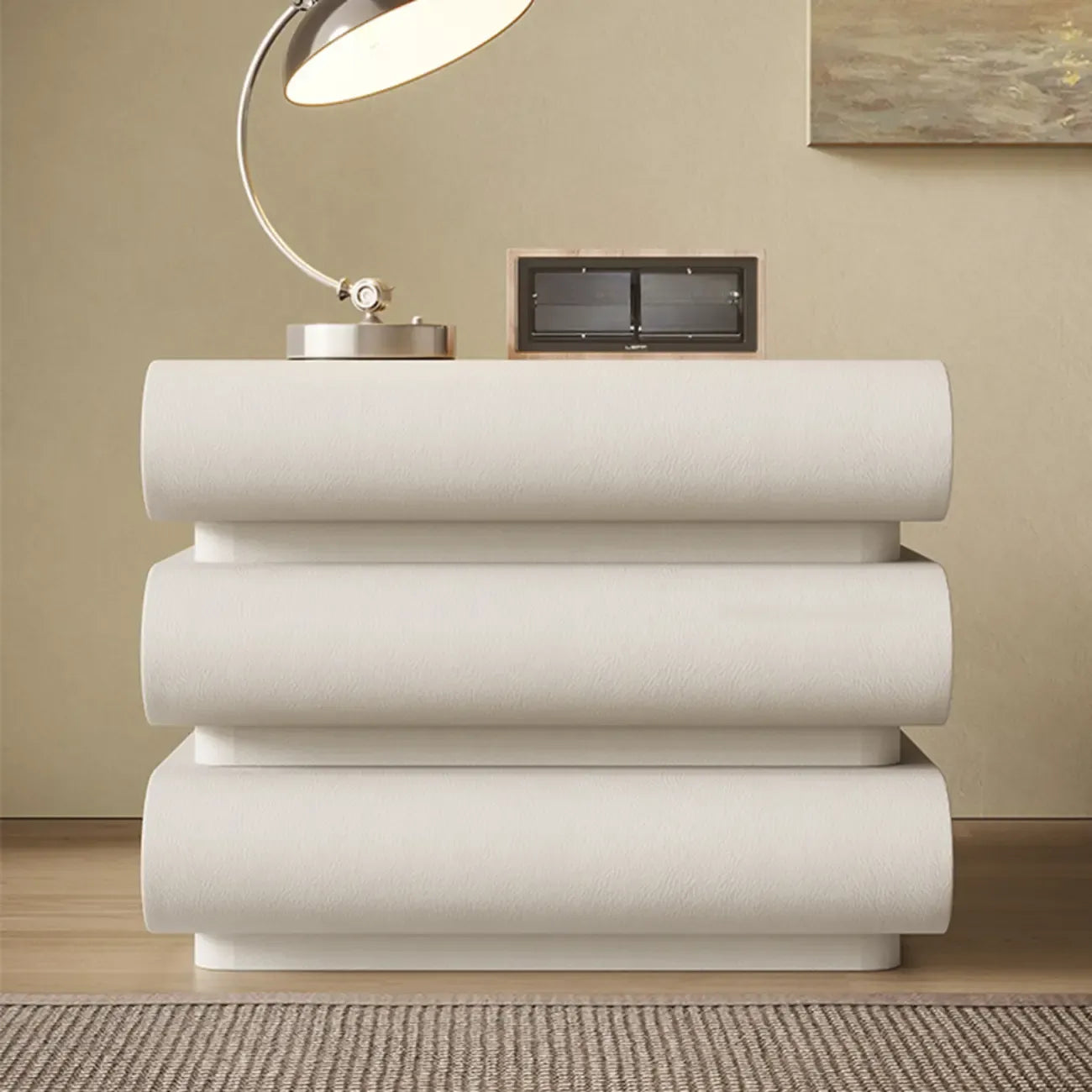 Modern Bedside Table with 3 Drawers in Off-White