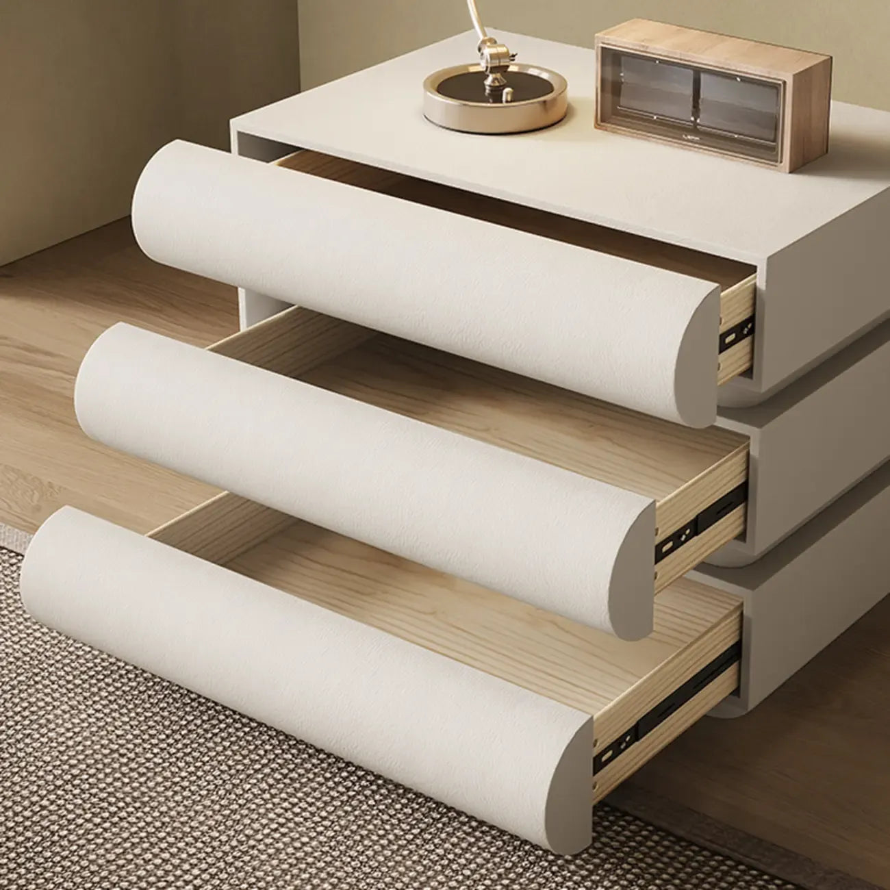 Modern Bedside Table with 3 Drawers in Off-White