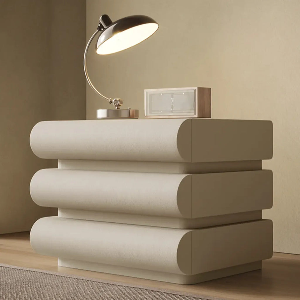 Modern Bedside Table with 3 Drawers in Off-White