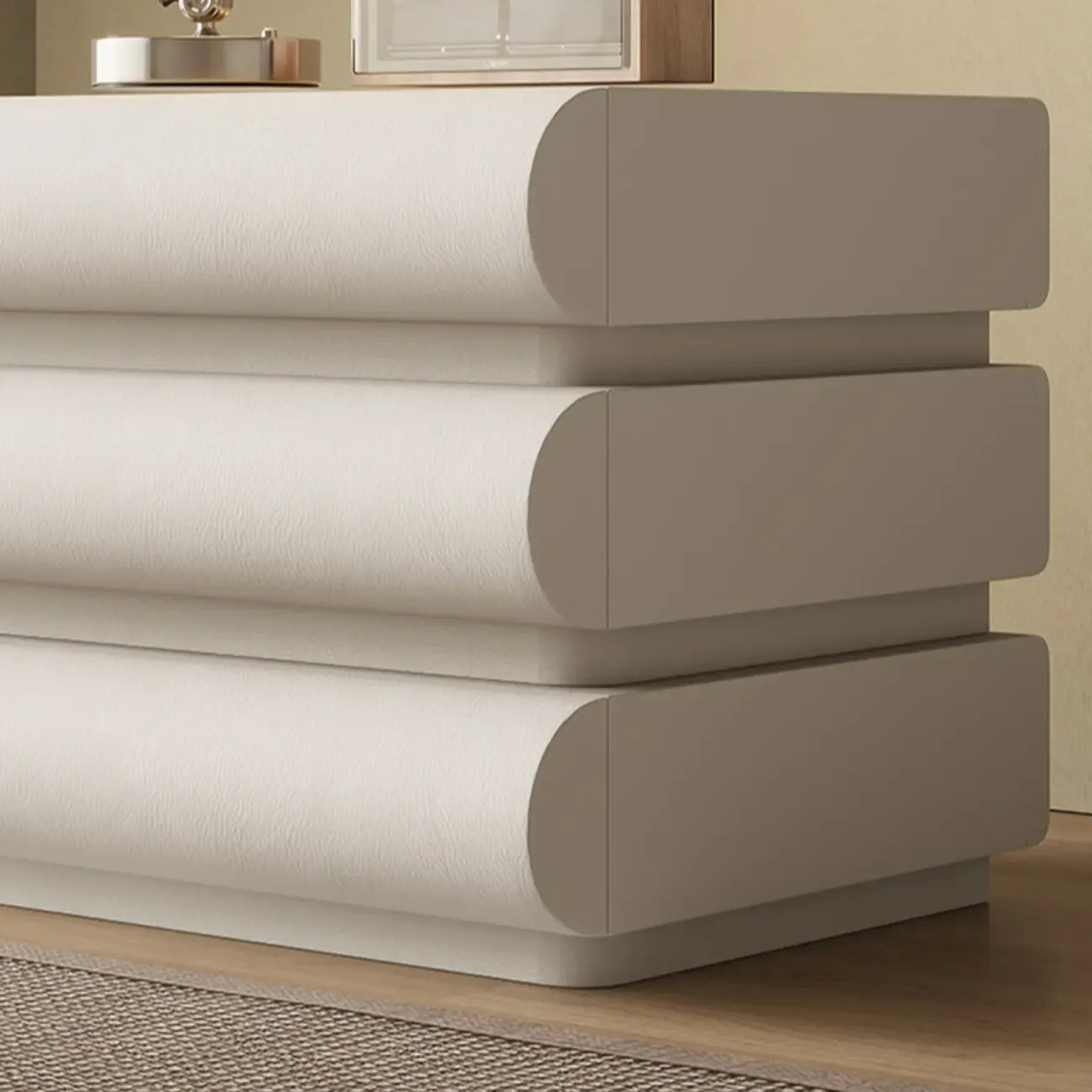 Modern Bedside Table with 3 Drawers in Off-White