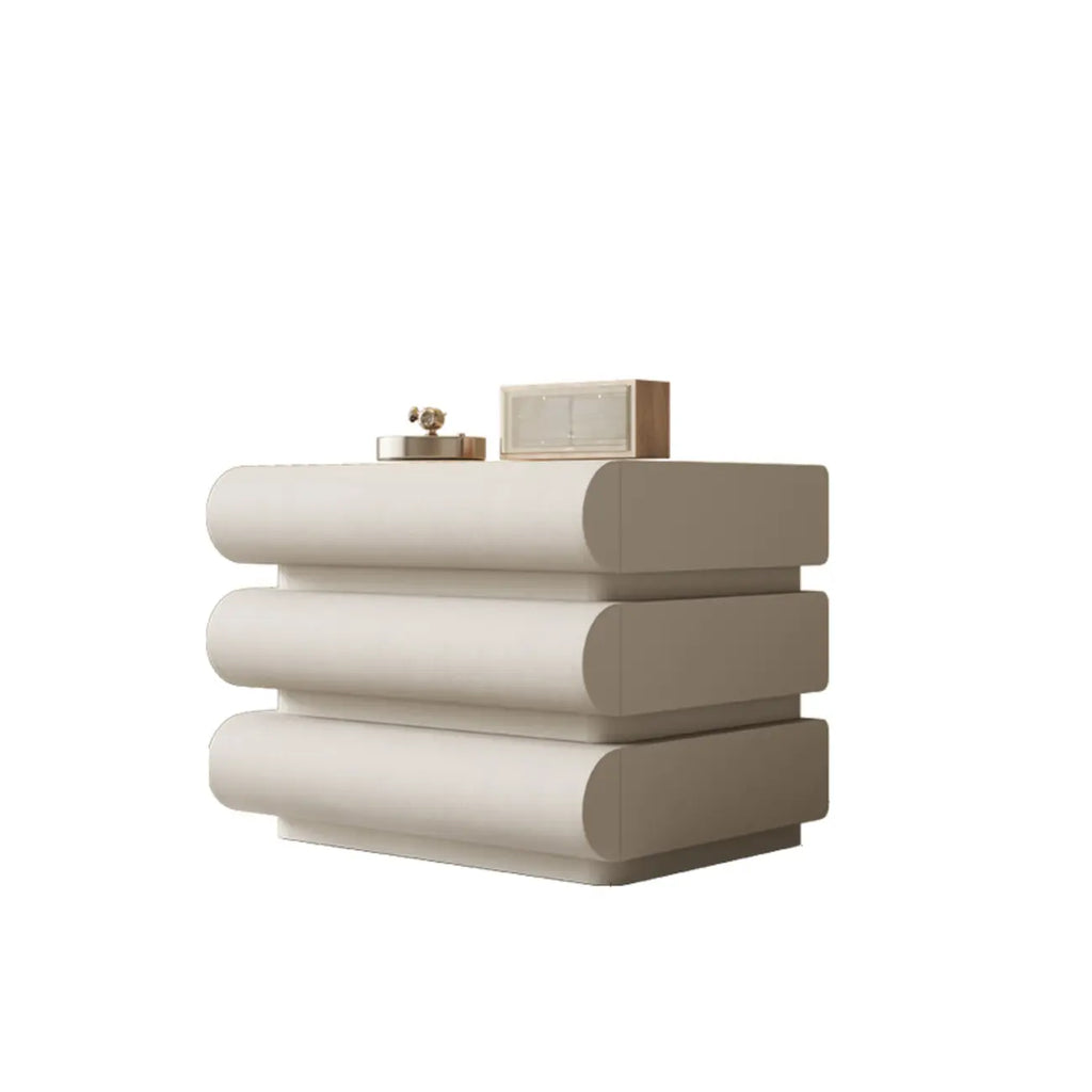 Modern Bedside Table with 3 Drawers in Off-White