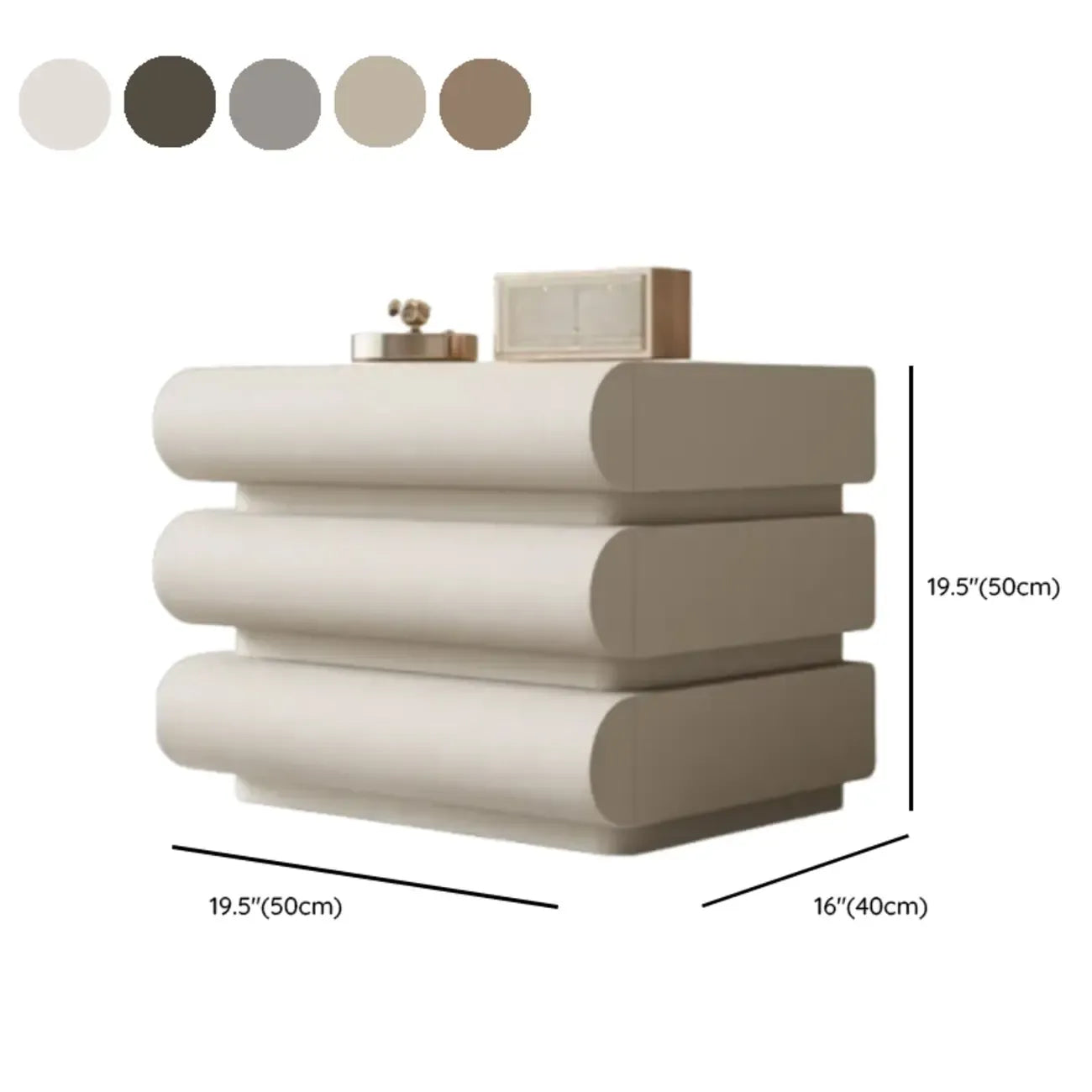 Modern Bedside Table with 3 Drawers in Off-White