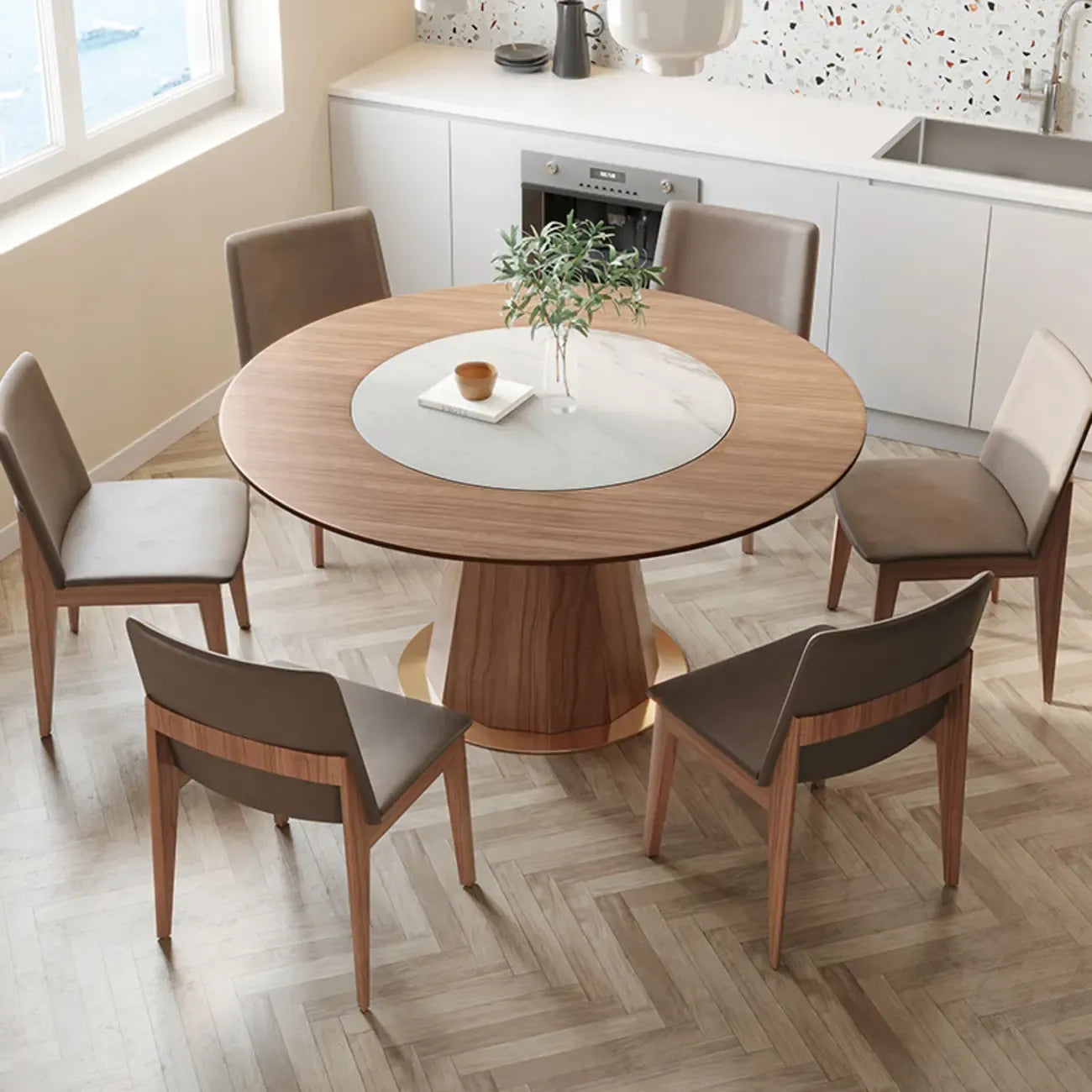 Modern Wood Round Dining Table