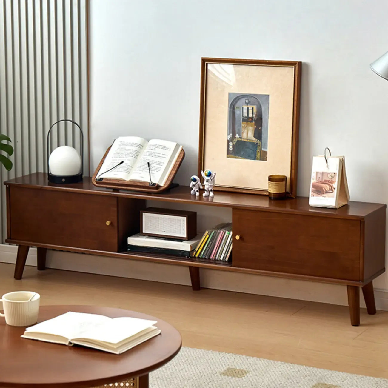 Modern Wood TV Stand with Storage, Cable Management