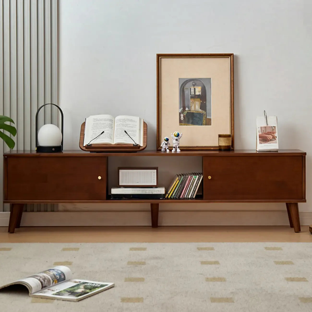 Modern Wood TV Stand with Storage, Cable Management