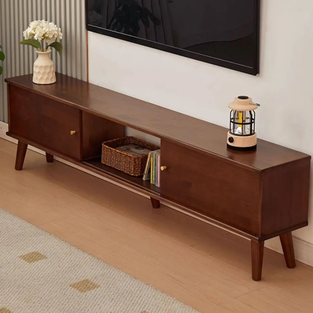 Modern Wood TV Stand with Storage, Cable Management