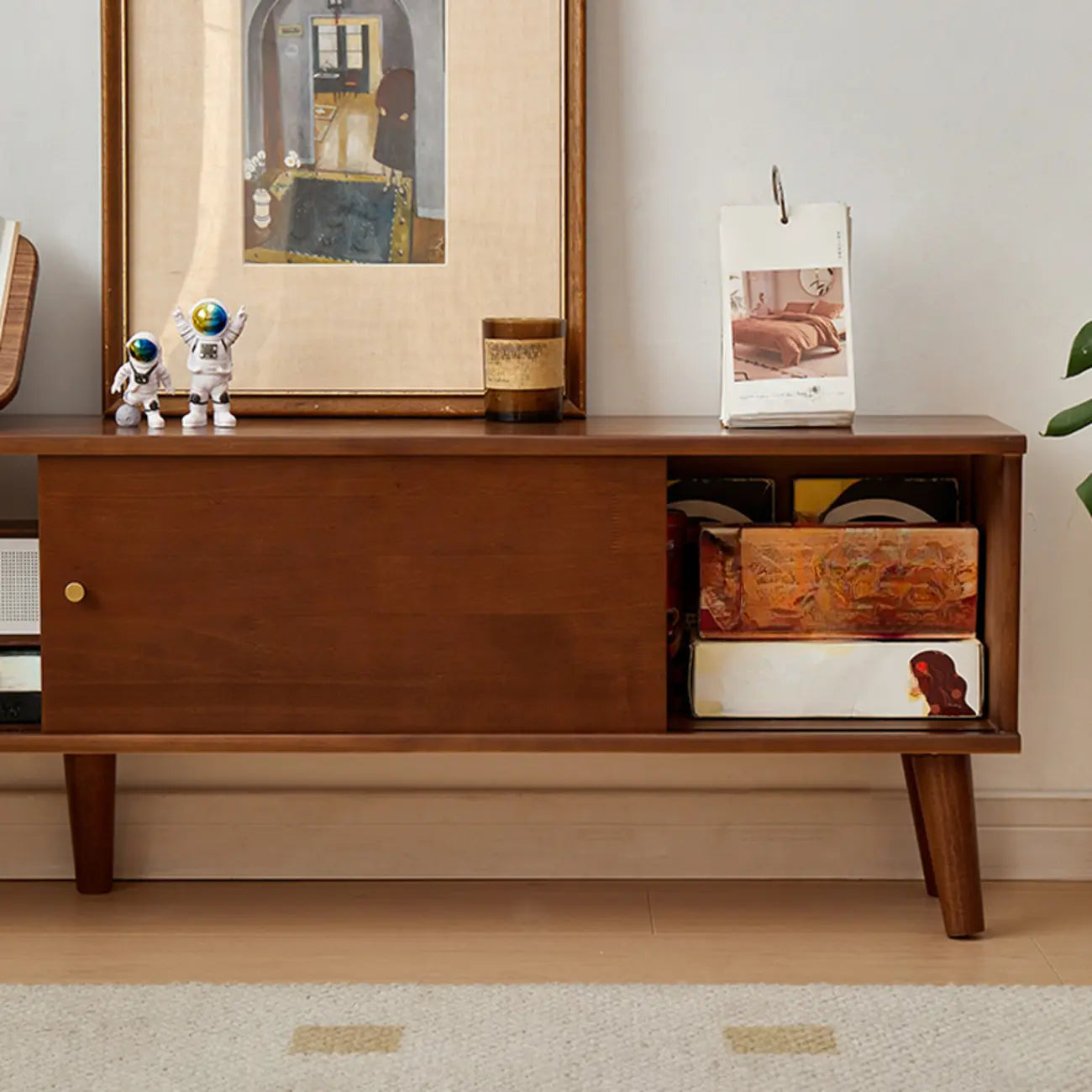 Modern Wood TV Stand with Storage, Cable Management