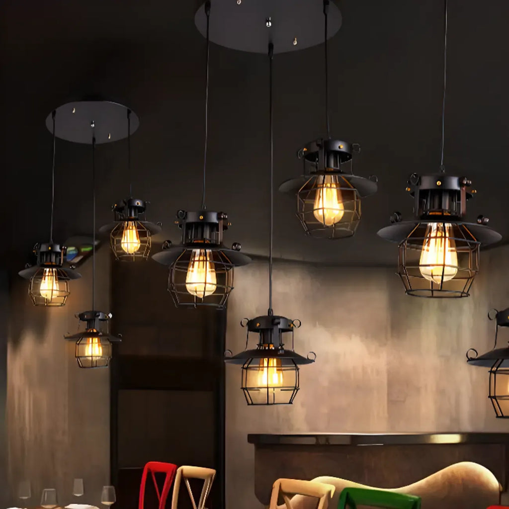 Gothic Black Iron Cage Hanging Pendant Light