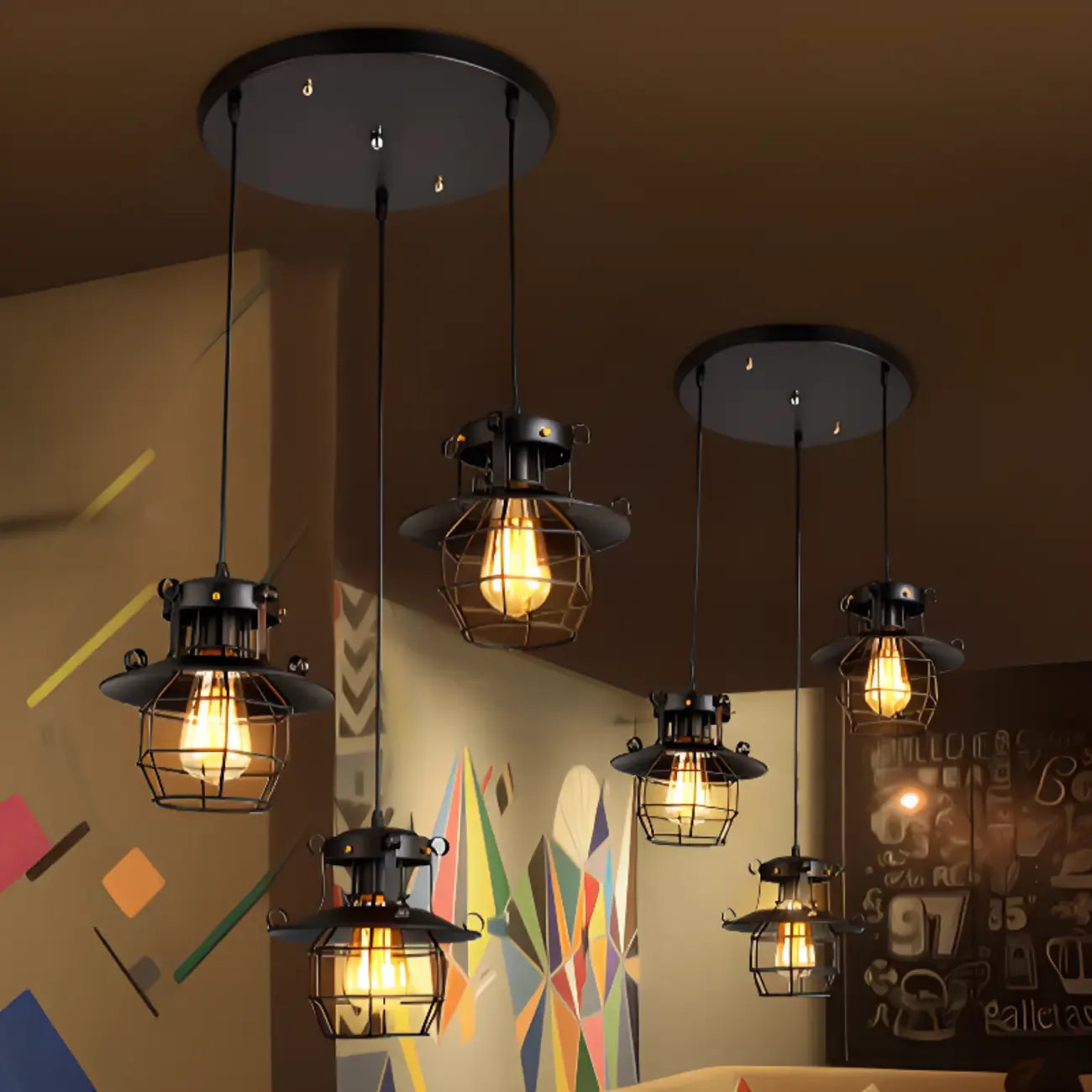 Gothic Black Iron Cage Hanging Pendant Light