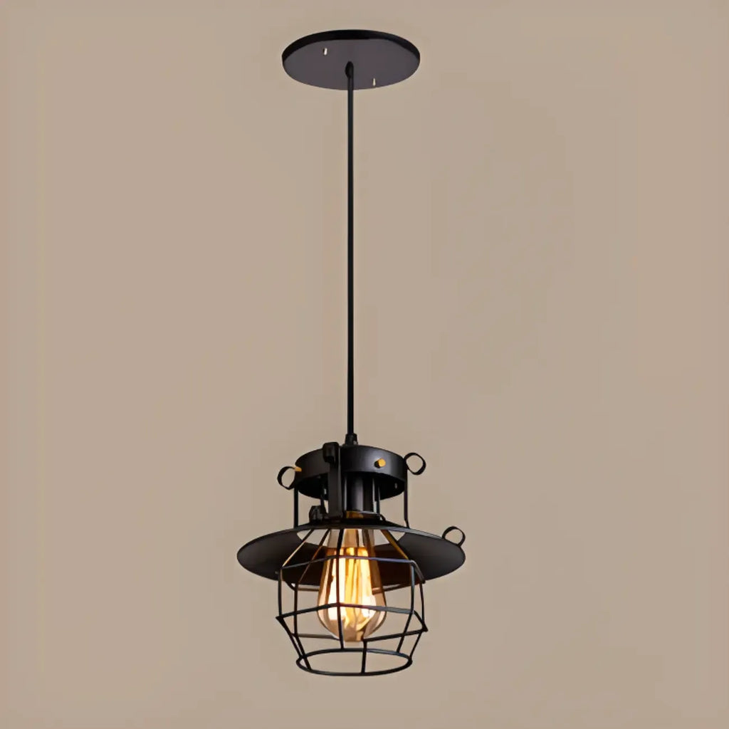 Gothic Black Iron Cage Hanging Pendant Light