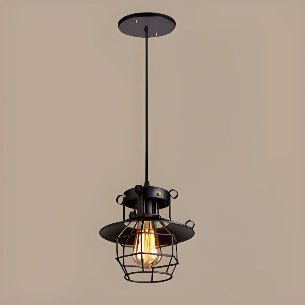 Gothic Black Iron Cage Hanging Pendant Light