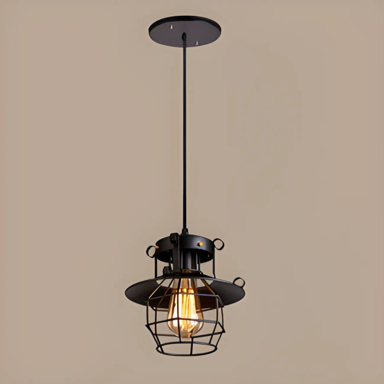 Gothic Black Iron Cage Hanging Pendant Light