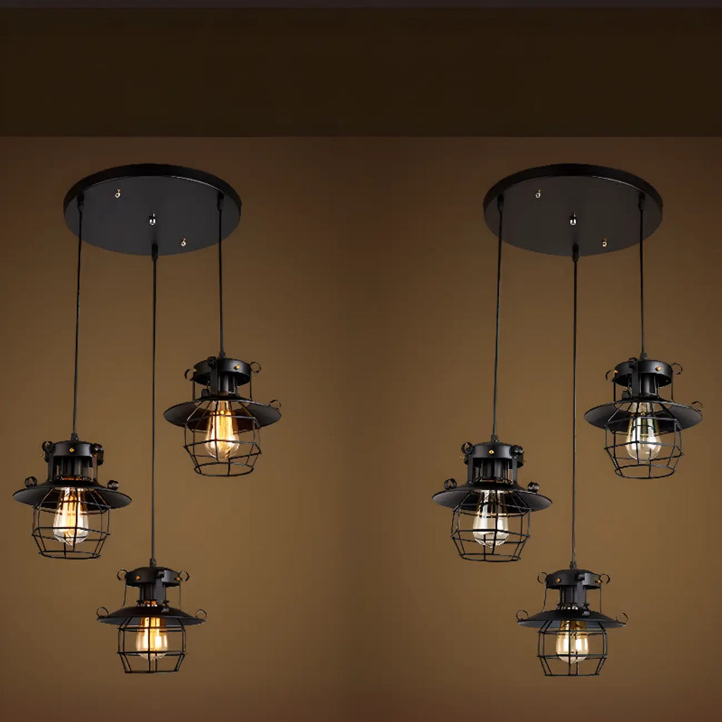 Gothic Black Iron Cage Hanging Pendant Light