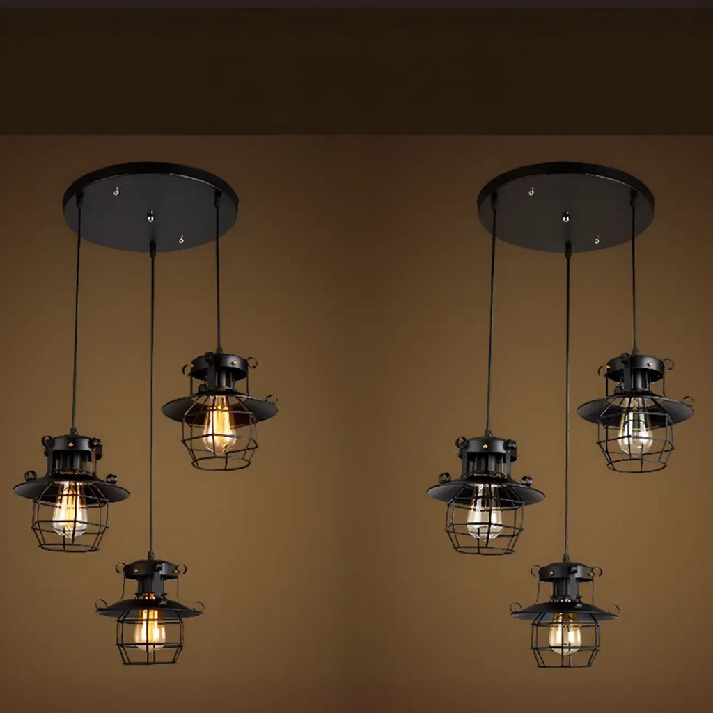 Gothic Black Iron Cage Hanging Pendant Light