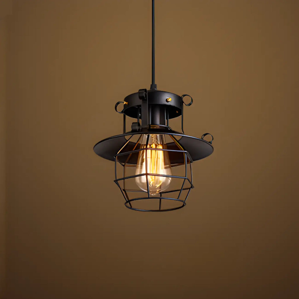 Gothic Black Iron Cage Hanging Pendant Light