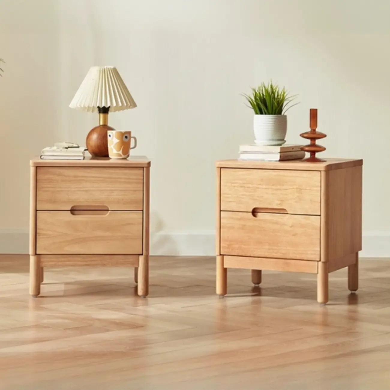 Scandinavian Natural Finish 2-Layer Wood Nightstand