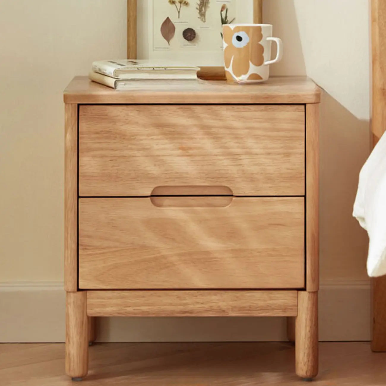 Scandinavian Natural Finish 2-Layer Wood Nightstand