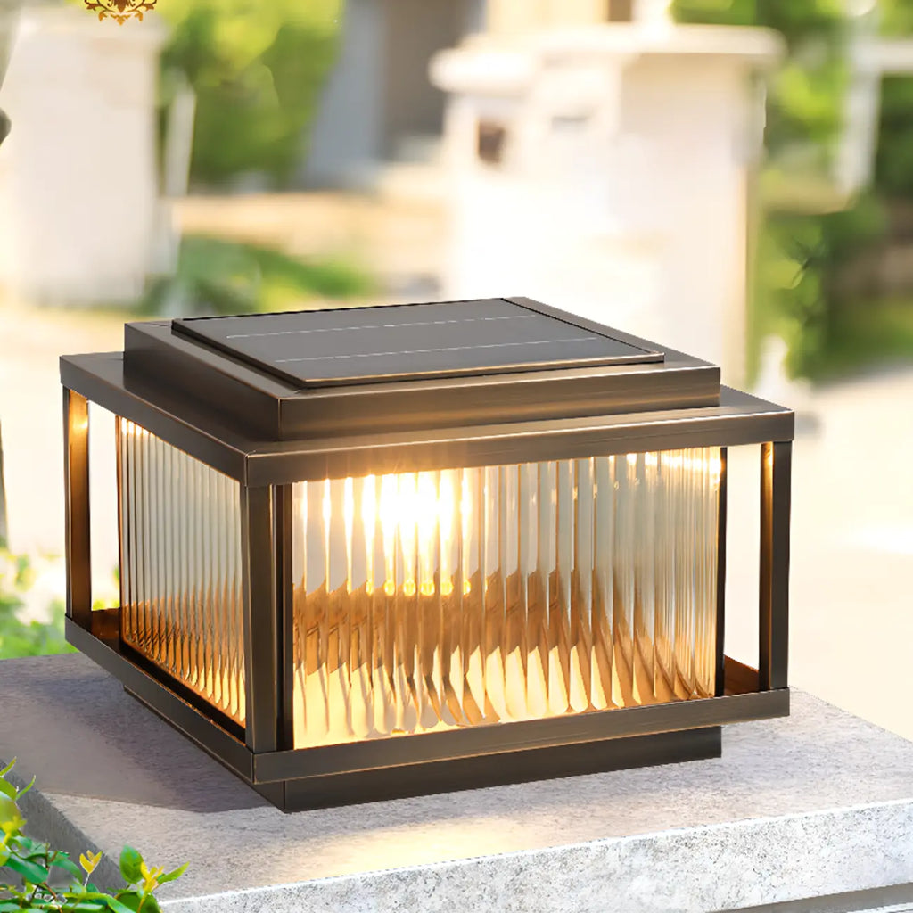 Rustic Bronze Metal Square Solar Outdoor Post Lights