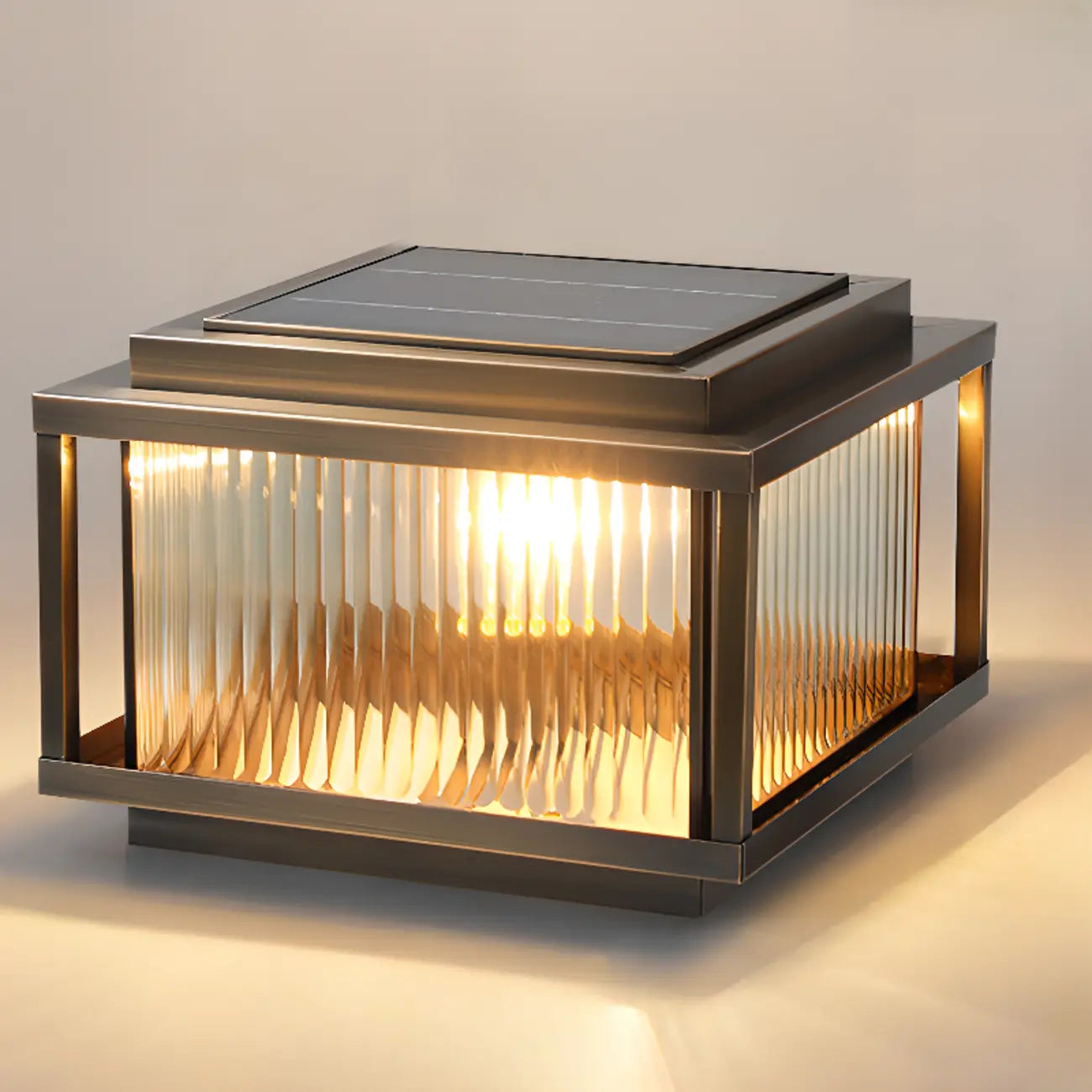 Rustic Bronze Metal Square Solar Outdoor Post Lights