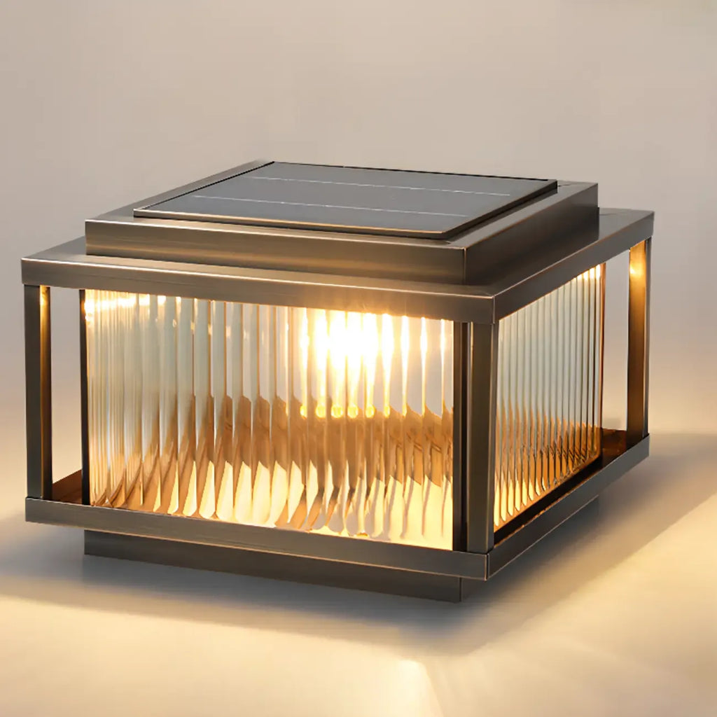 Rustic Bronze Metal Square Solar Outdoor Post Lights