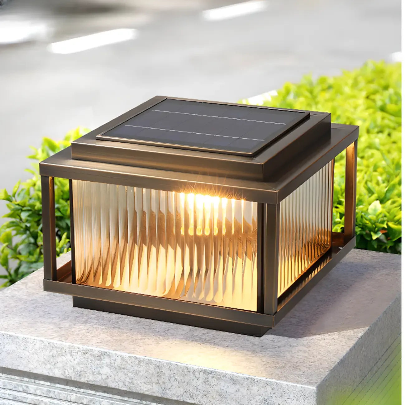 Rustic Bronze Metal Square Solar Outdoor Post Lights