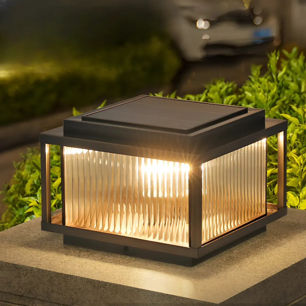 Rustic Bronze Metal Square Solar Outdoor Post Lights